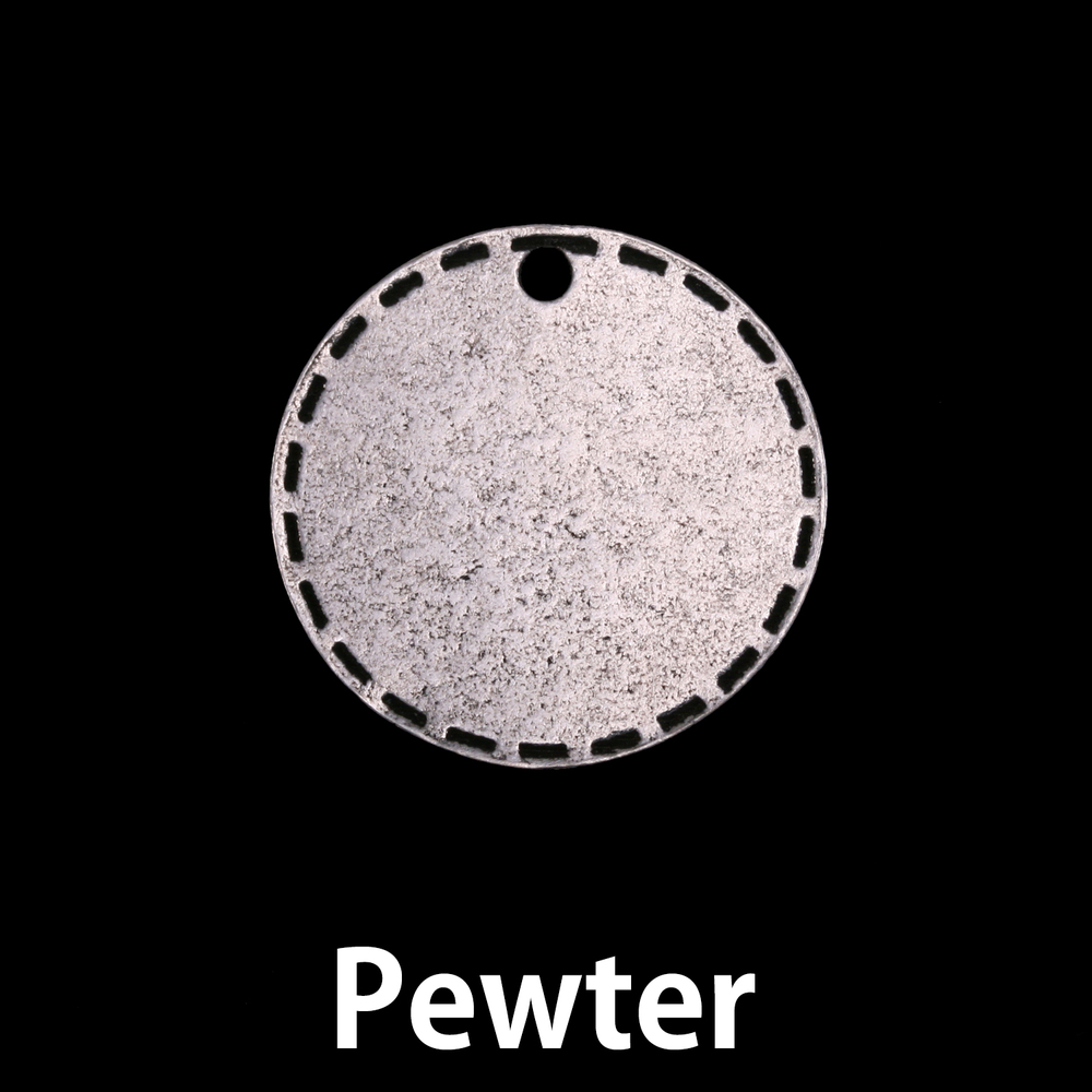 Metal Stamping Blanks Pewter Stitched Edge Round, Disc, Circle with Hole, 21mm (.83"), 16g